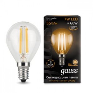 Лампа Gauss LED Filament Globe E14 7W 2700K 1/10/50