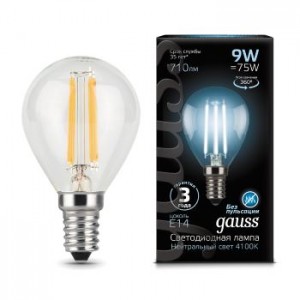 Лампа Gauss LED Filament Globe E14 9W 4100K 1/10/50