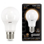 Лампа Gauss LED A60 10W E27 3000K 1/10/50
