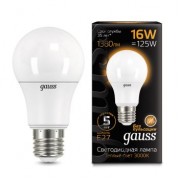 Лампа Gauss LED A60 16W E27 3000K 1/10/50