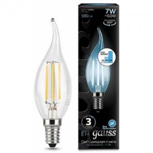 Лампа Gauss LED Filament Свеча на ветру E14 7W 580lm 4100K step dimmable 1/10/50