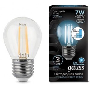 Лампа Gauss LED Filament Шар E27 7W 580lm 4100K step dimmable 1/10/50