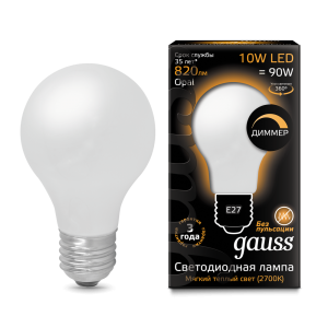 Лампа Gauss LED Filament A60 OPAL dimmable E27 10W 2700К 1/10/40