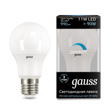 Лампа Gauss LED A60-dim E27 11W 4100К диммируемая 1/10/50