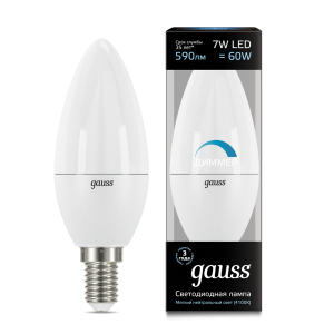 Лампа Gauss LED Candle-dim E14 7W 4100К диммируемая 1/10/100