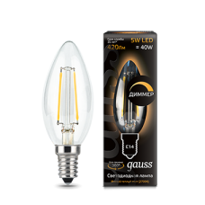Лампа Gauss LED Filament Candle dimmable E14 5W 2700К 1/10/50