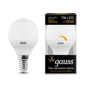 Лампа Gauss LED Globe-dim E14 7W 3000К диммируемая 1/10/100