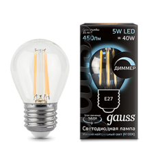 Лампа Gauss LED Filament Globe dimmable E27 5W 4100K 1/10/50