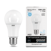 Лампа Gauss LED Elementary A60 10W E27 6500K 1/10/50