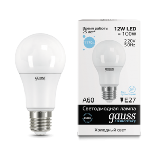 Лампа Gauss LED Elementary A60 12W E27 6500K 1/10/50