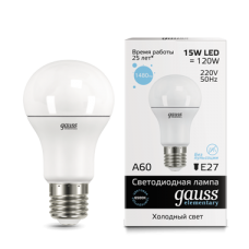 Лампа Gauss LED Elementary A60 15W E27 6500K 1/10/50